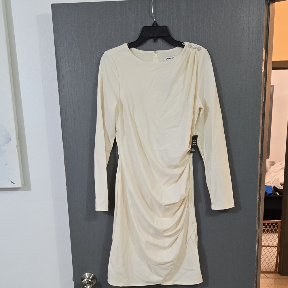 Express Cream Long Sleeve Dress NWT
